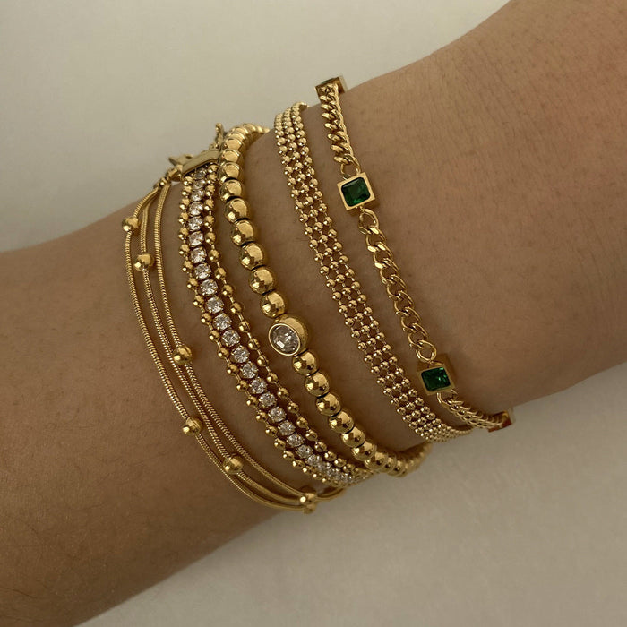 PVD-Plated Stainless Steel Small Gold Bead Gold Chain Stackable Bracelet