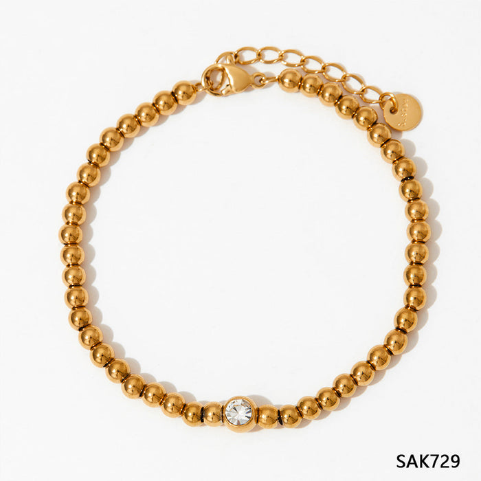 PVD-Plated Stainless Steel Small Gold Bead Gold Chain Stackable Bracelet