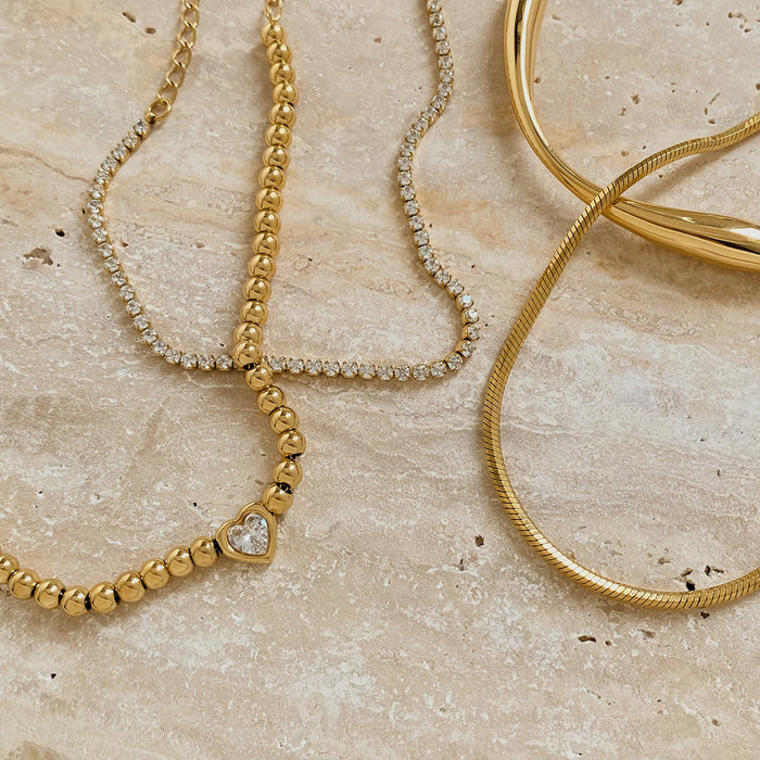 Stainless Steel Beaded Heart Tennis Chain Bracelet