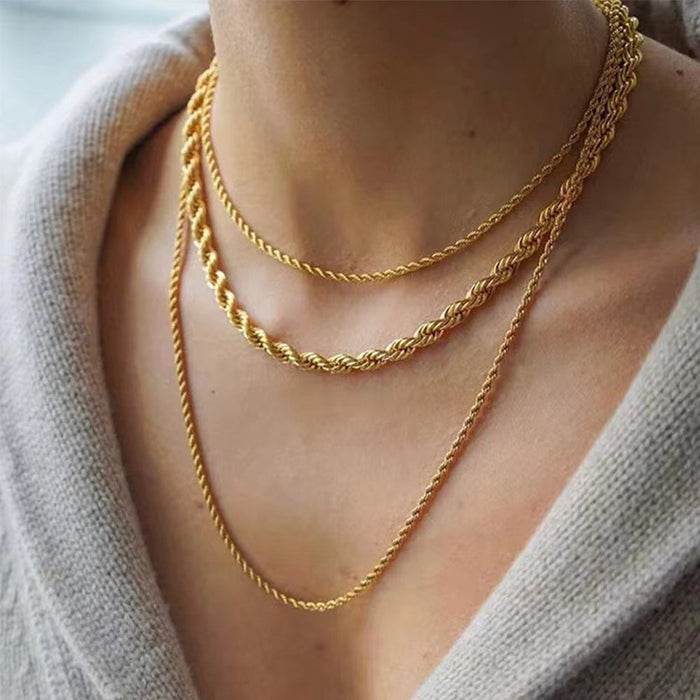 Layered metal twisted rope chain necklace