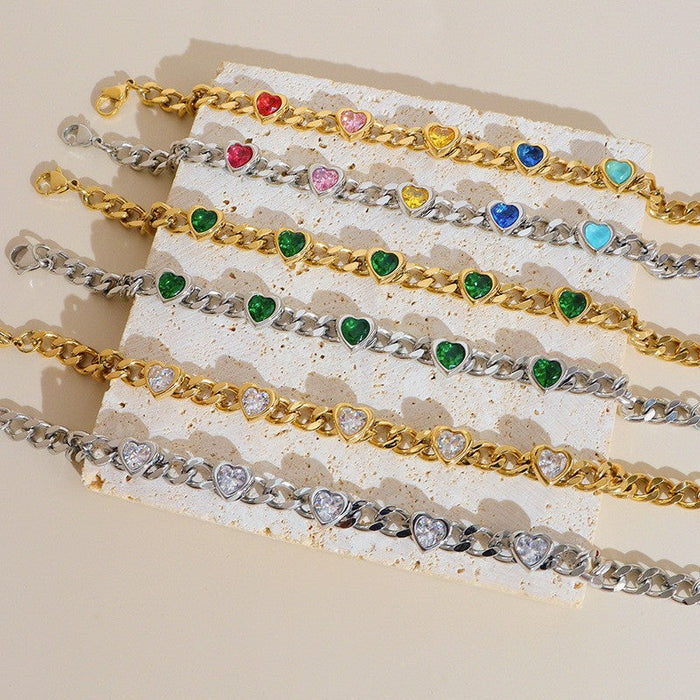 Stainless Steel Colorful Heart-Shaped Bracelet
