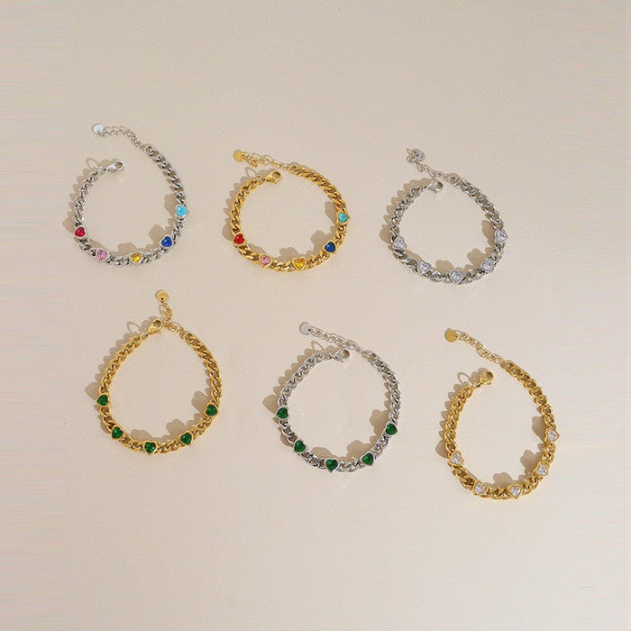 Stainless Steel Colorful Heart-Shaped Bracelet