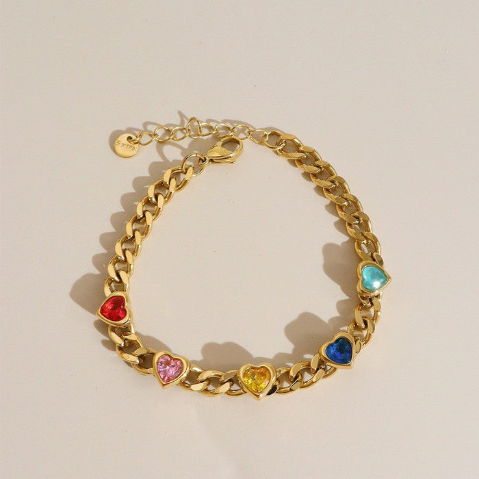 Stainless Steel Colorful Heart-Shaped Bracelet