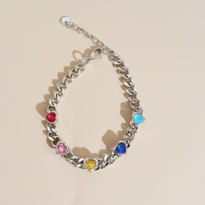 Stainless Steel Colorful Heart-Shaped Bracelet